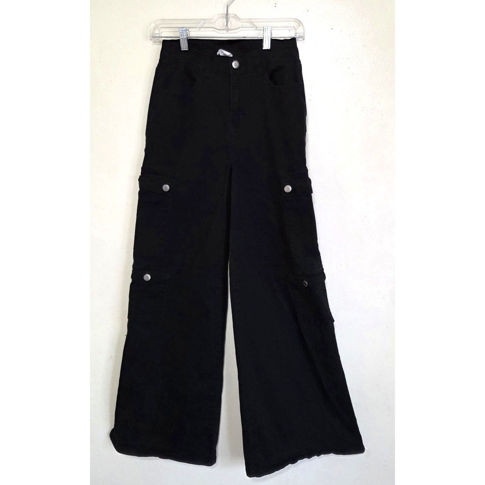 No Boundaries Black Cargo Pocket Pants Womens S 4/6 Goth Grunge Wide Leg